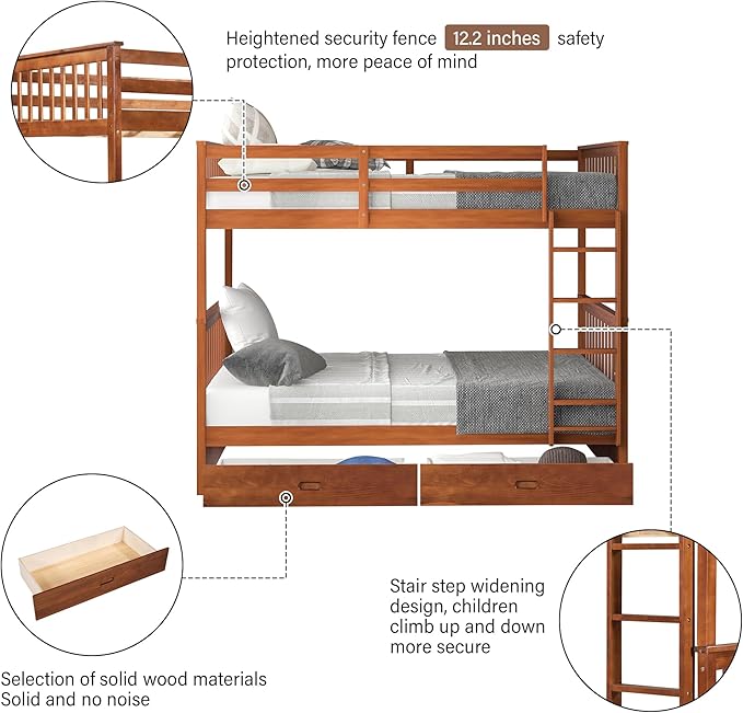 Merax Full Over Full Size Wood Bunk Bed - Image 4