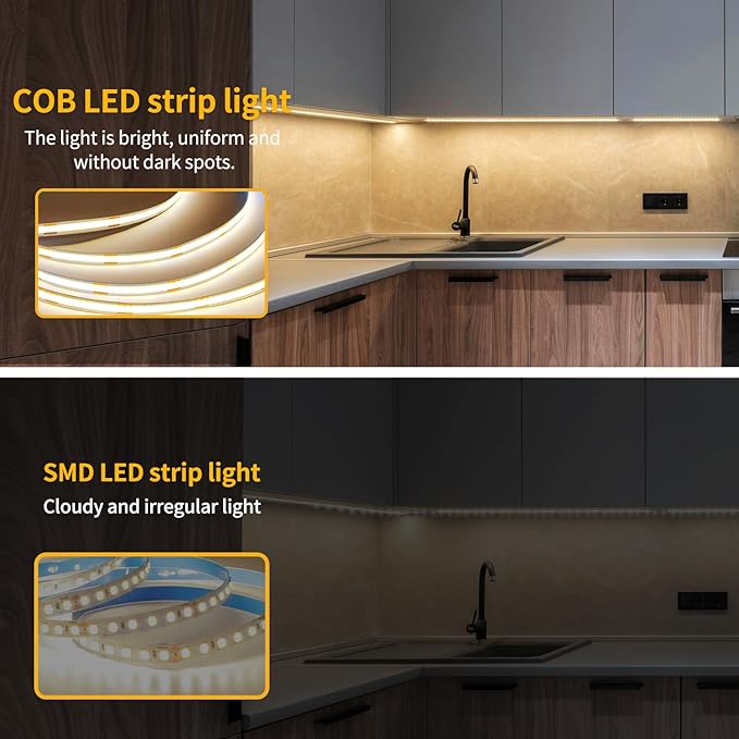 32.8ft COB LED Strip Lights 3000K Warm White Dimmable DC 24V Flexible LED Tape - Image 4