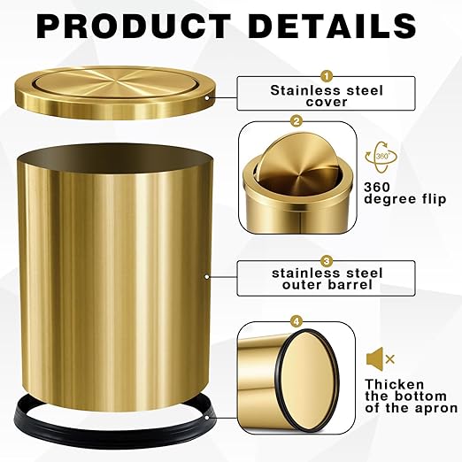 Maxdot 2 Pcs Gold Bathroom Trash Can - Image 3