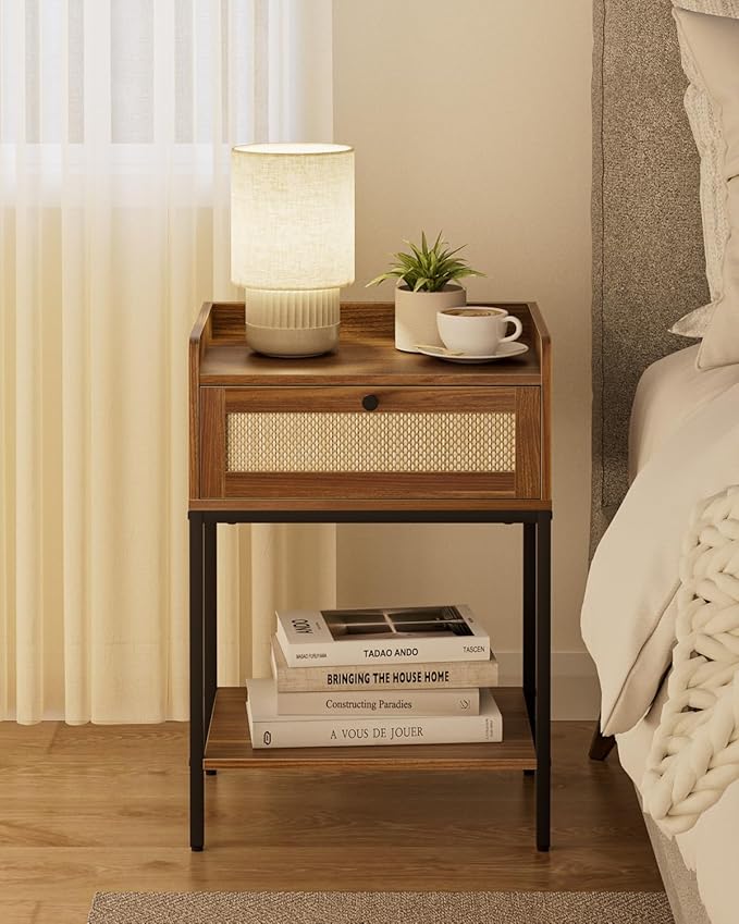 Masupu Rattan Nightstand, 3-Tier Modern Bedside Night Stand by Masupu