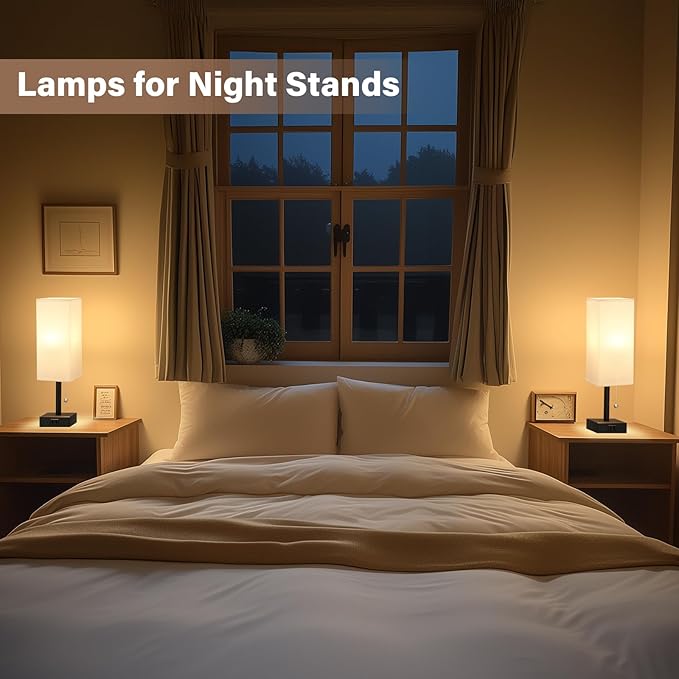 White Bedside Lamps for Bedroom Set of 2 - Image 3