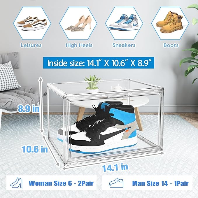 10 Pcs Clear Shoe Storage Boxes Stackable Acrylic Sneaker Shoe Display Case - Image 2