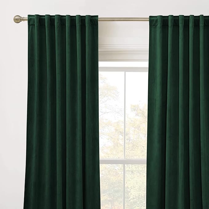 RYB Home Green Living Room Curtains, Vintage Velvet Drape Soft Durable Texture - Image 2