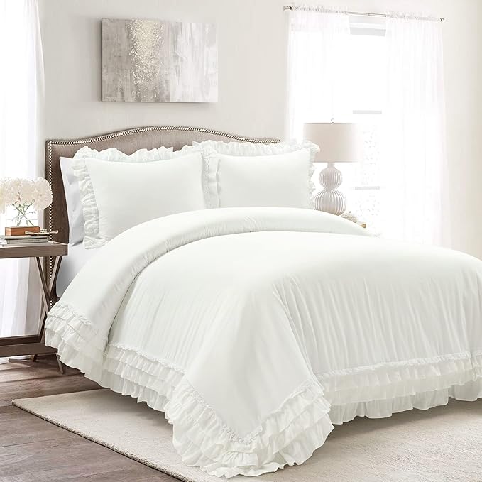 Lush Decor Ella Ruffle Lace 100% Cotton Duvet Cover, 3 Piece Set, Full/Queen by LushDecor