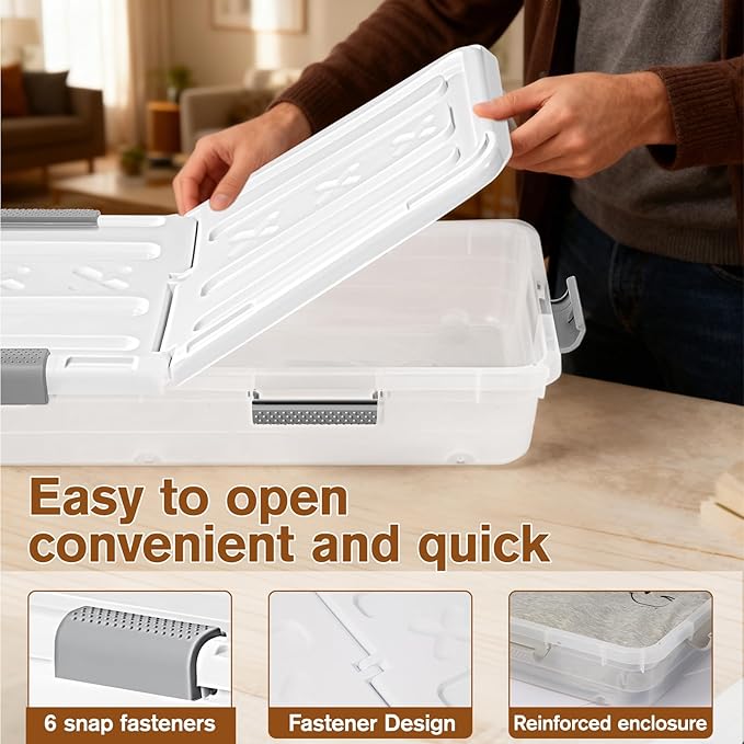 4 PCS*49 Qt Wheeled Latching Under Bed Storage, Double Opening Lids Stackable - Image 5
