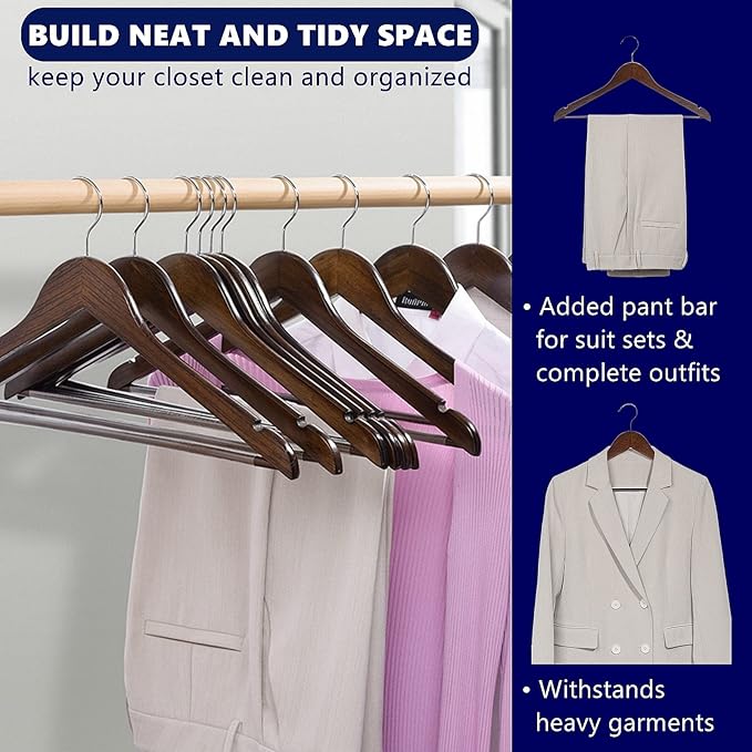 Amber Home 30-Pack Vintage Wooden Coat Hangers, Walnut Wood Suit Hangers - Image 5
