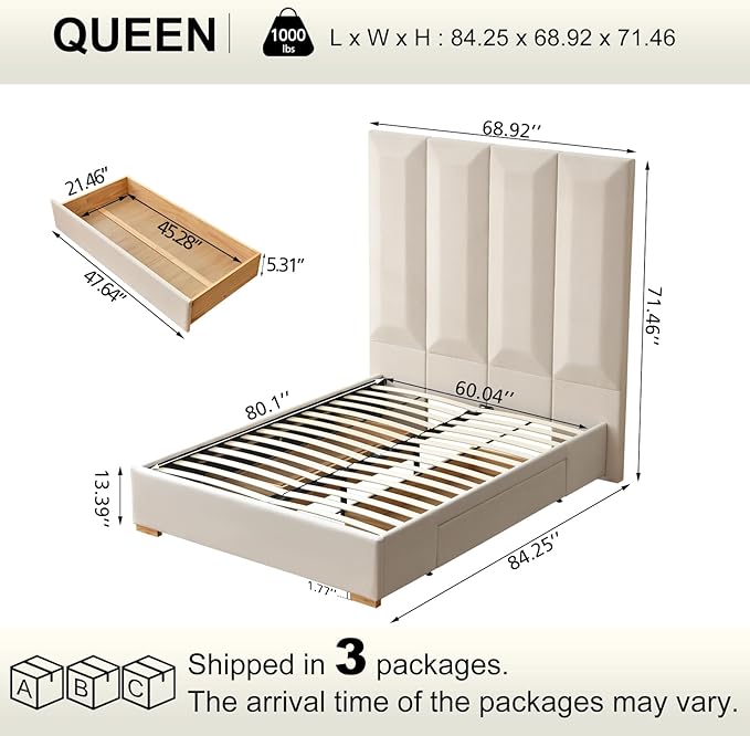 VELOCAVA Queen Size Upholstered Bed Frame - Image 6