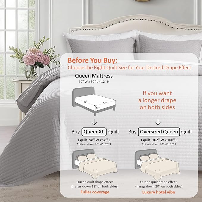 KASENTEX Queen XL Quilt Set 98"x98" – Soft Washed 3-Layer Lightweight Bedspread - Image 3