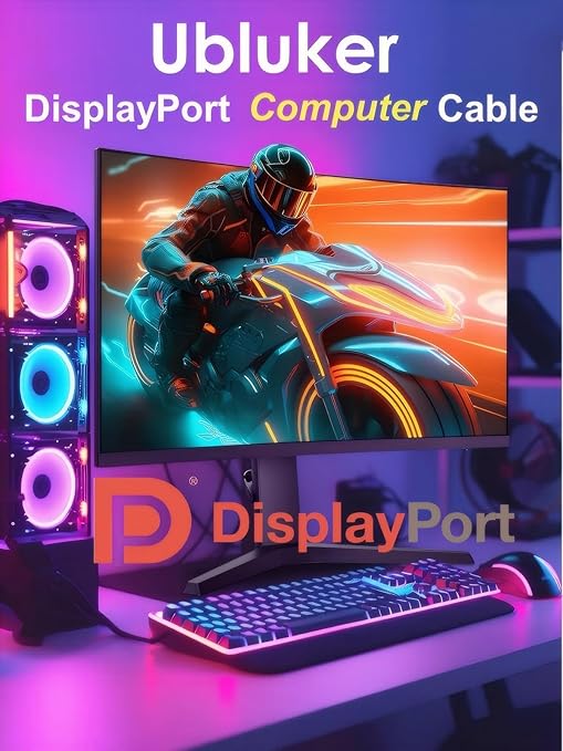 Ubluker 10K 8K DisplayPort 2.1 Cable 54Gbps 5 FT, Certified DP to DP Cord 4K - Image 3