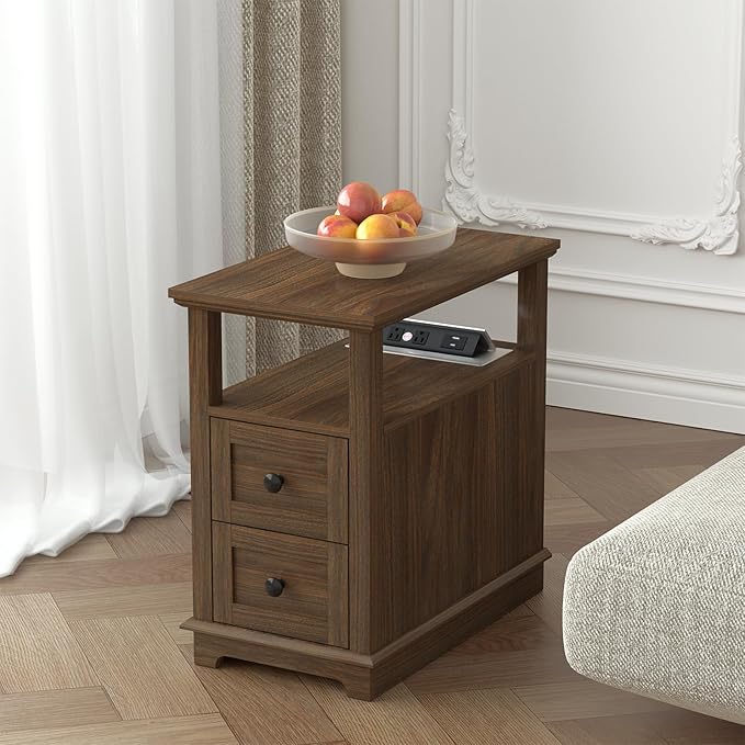 HIFYOBRO Narrow End Table with Flip Top Charging Station Set of 2, Side Table - Image 6