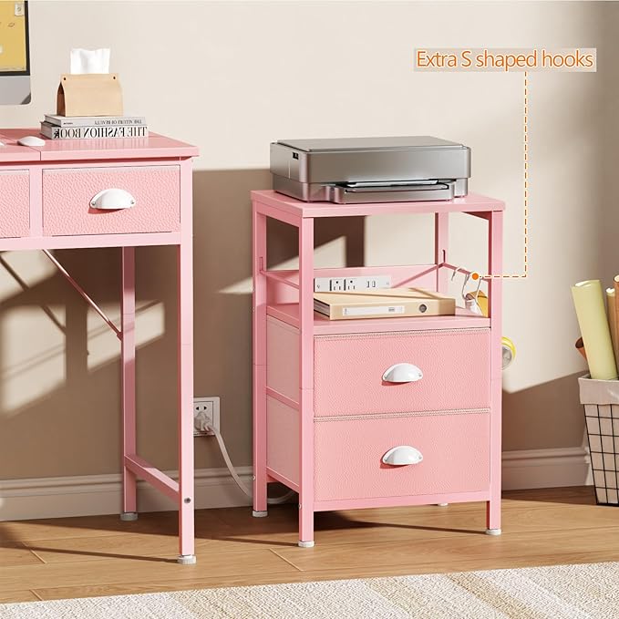 Furologee Nightstand with Charging Station, Night Stand with 2 Fabric Drawers - Image 7