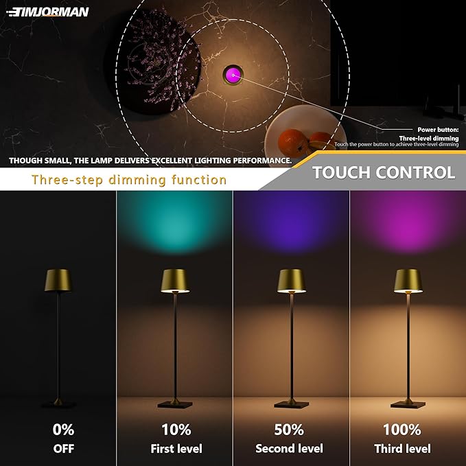 Modern LED Color-Changing Cordless Table lamp, 7 Colors, metal Shade, Touch - Image 4