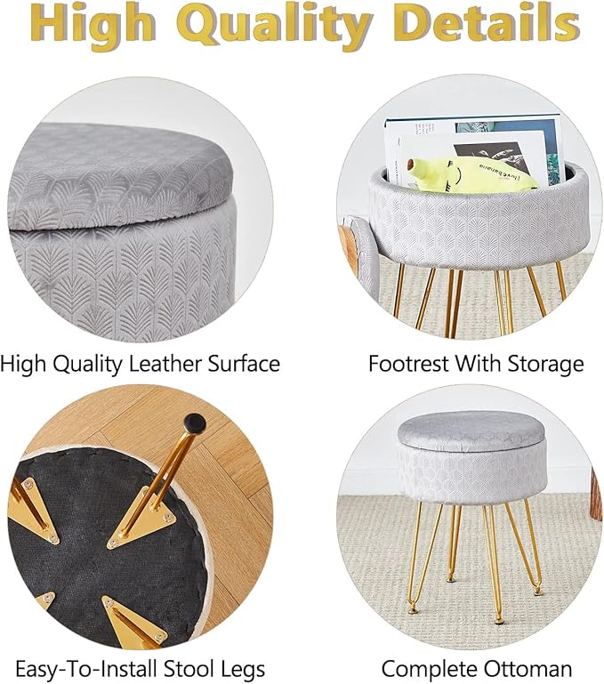 Cpintltr Modern Velvet Foot Rest Stool Upholstered Round Storage Ottomans - Image 5