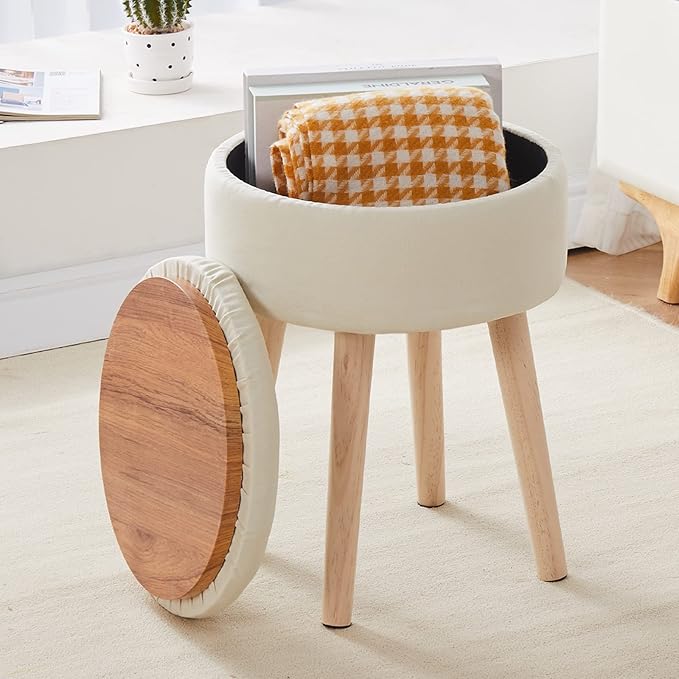 Mxfurhawa Storage Ottoman Linen Round Vanity Stool Tray Top Modern Foot Stool by Mxfurhawa