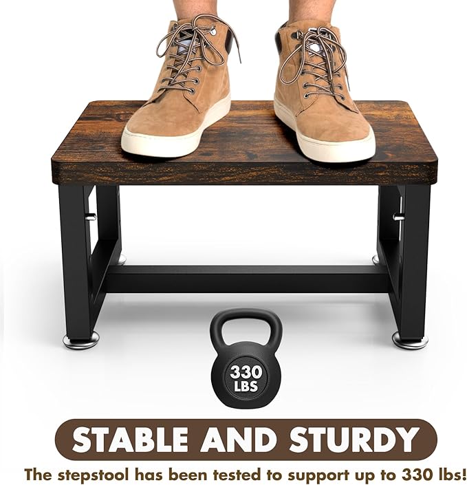 Step Stool, NomNest Height-Adjustable Wooden Step Ladder Metal Foot Stool Small - Image 3