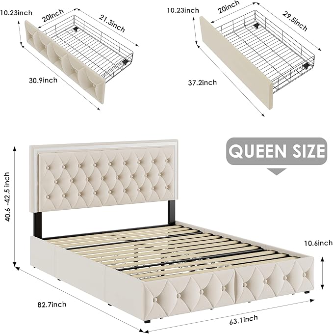 Keyluv Queen Upholstered LED Bed Frame - Image 2