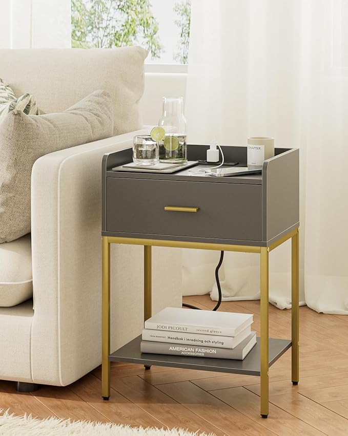 Masupu Nightstand with Charging Station, 3-Tier Modern Bedside Night Stand with - Image 6