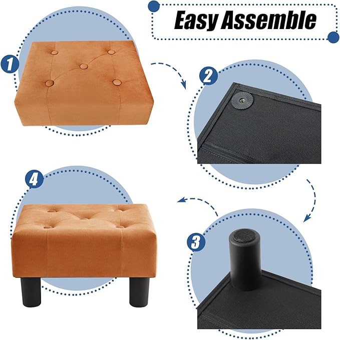 BRIAN & DANY Small Foot Stool, Velvet Foot Stools - Image 5