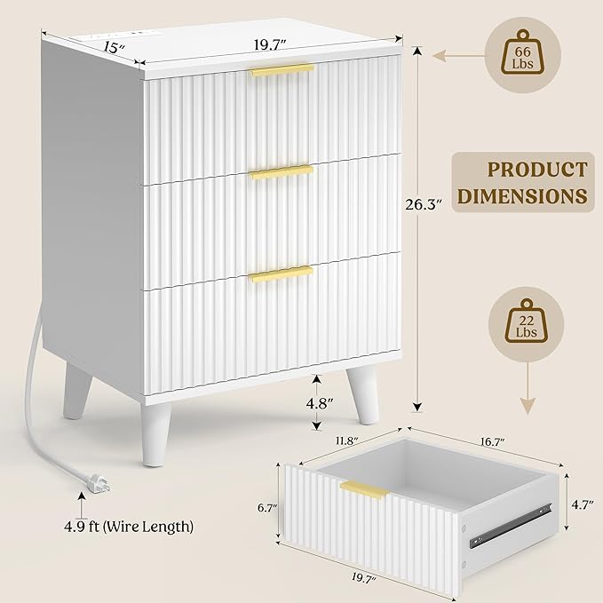 Lulive Wood Nightstand Set of 2 Fluted Dresser - Image 3