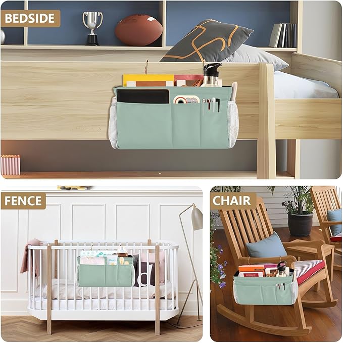 KOPIRIT Cyan Gray Bedside Caddy Storage Bag Bedside Organizer - Image 8