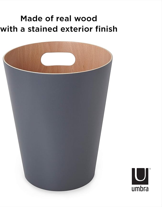 Umbra Woodrow 2-Gallon Modern Wooden Trash Can Wastebasket, Attractive Bin - Image 4