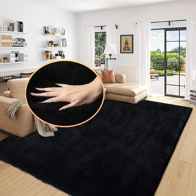 Black Washable Area Rugs 6x9 Rugs by ORINOVA