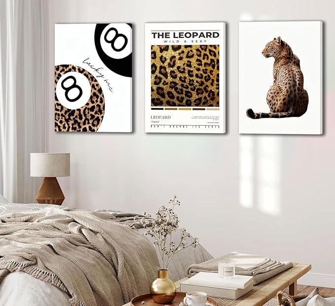 ​​Trendy Leopard Framed Set of 3 Canvas Poster Prints, Picture Modern Artwork - Image 8