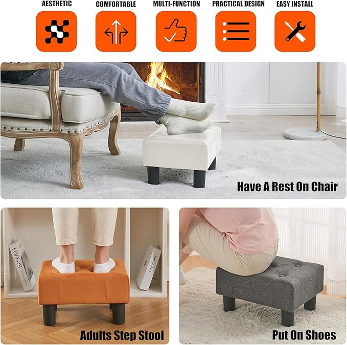 BRIAN & DANY Small Foot Stool, Leather Foot Stools - Image 6