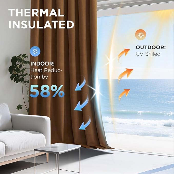 Joydeco Golden Brown 100% Blackout Curtains 120 Inch 2 Panels, Luxury Thermal - Image 5