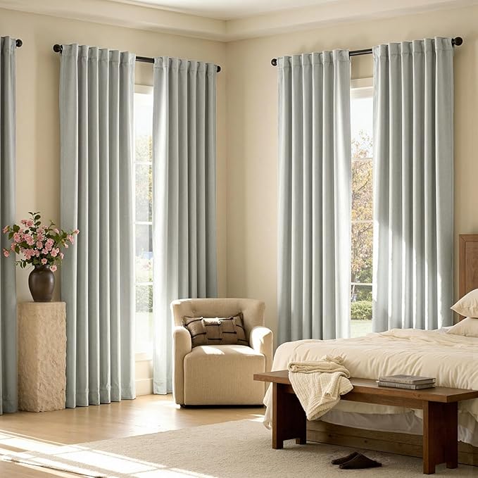 jinchan Chenille Blackout Curtains 108 Inches Long Light Grey Thermal Insulated - Image 6