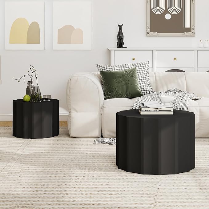 Nesting Coffee Table Set of 2, Round Coffee Tables, Space-Saving Modern Circle - Image 7