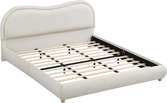 King Size Upholstered Platform Bed Frame, Modern Cloud Bedframe - Image 9