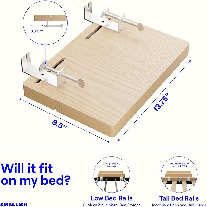 BedShelfie Wood Bedside Shelf for Bunk Bed & Top Bunk, College Dorm Room - Image 3