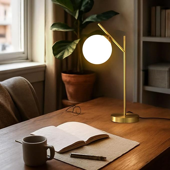Globe Table Lamp Set of 2, Brass Glass Globe Desk Lamp - Image 5