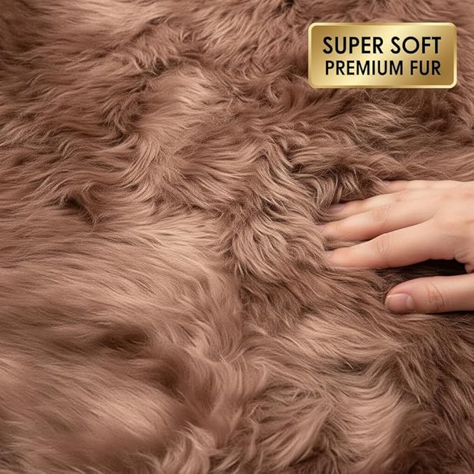 Super Area Rugs Buff Tan Sheepskin Rug Genuine Single 2x3ft Pelt Fluffy Fur - Image 5