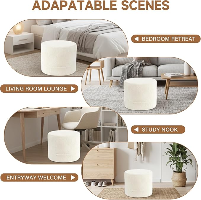 Tiita Round Stuffed Pouf Ottoman, Plush Poufs - Image 3
