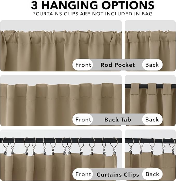 Deconovo Blackout Curtains, Thermal Insulated, W52 x L84 2 Panels, Back Tab - Image 2