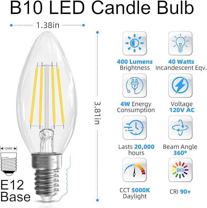 GvvooHome LED Candelabra Light Bulbs, E12 Bulb dimmable, 40 watt Equivalent - Image 2