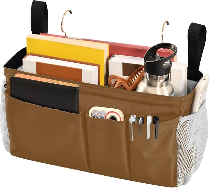 KOPIRIT Brown Bedside Caddy Storage Bag Bedside Organizer - Image 3