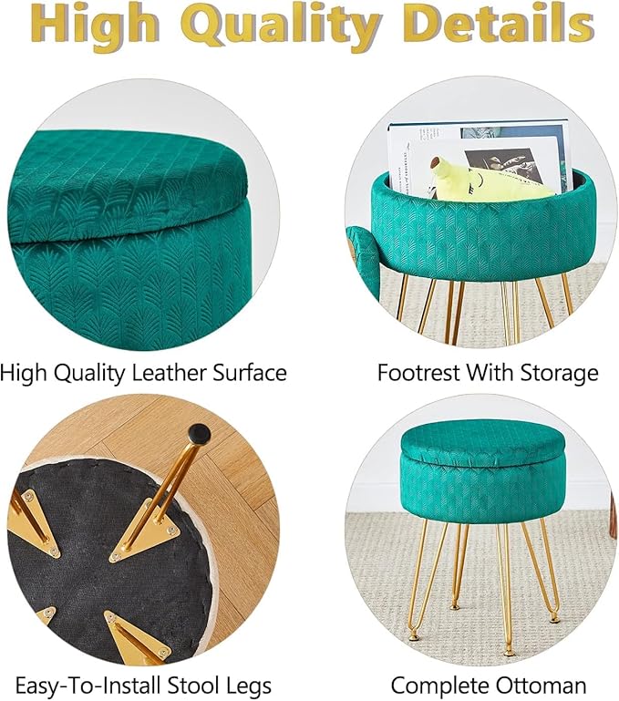 Cpintltr Velvet Storage Ottoman Round Footrest Stool Multifunctional - Image 5
