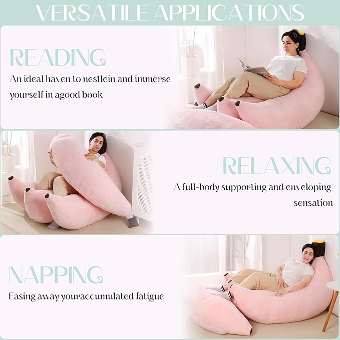 Banana Bean Bag Chair with Ottoman, Floor Sofa Bed with Footrest, Comfy - Image 5