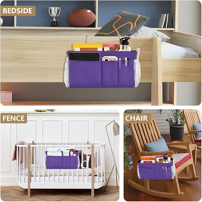 KOPIRIT Dark Purple Bedside Caddy Storage Bag Bedside Organizer - Image 8