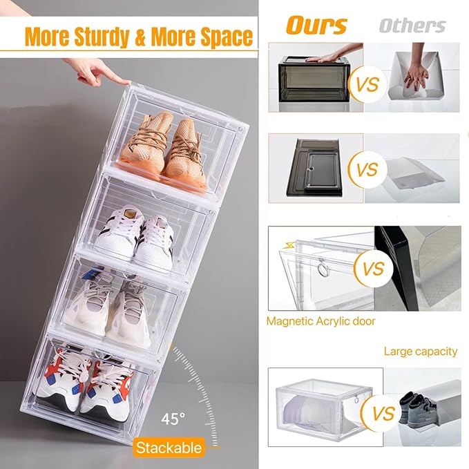 Attelite Clear Shoe Box, Plastic Stackable Shoe Storage Organizer - Image 4