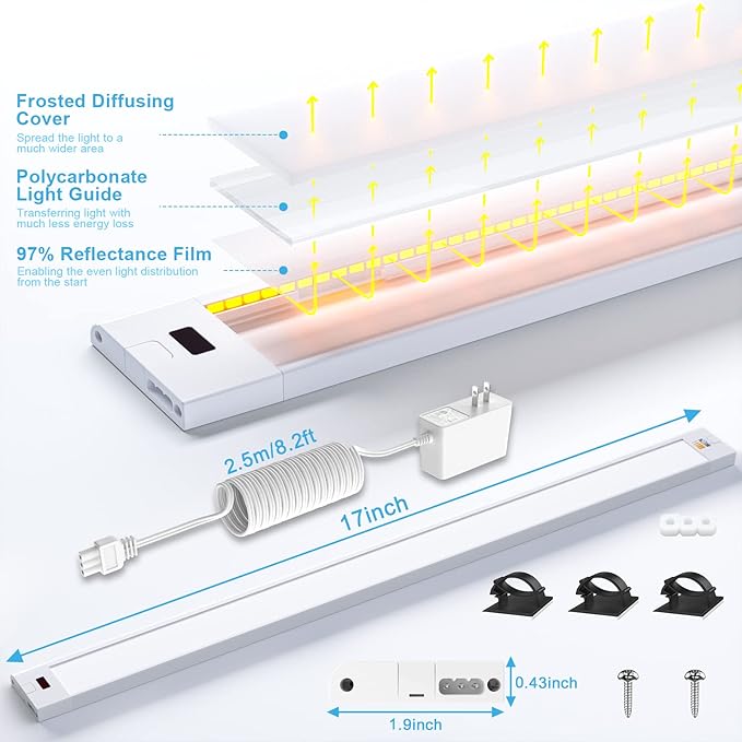 WOBANE 16.5 inch Under Cabinet Lighting, 5 Color Settings, Under Counter Lights - Image 5