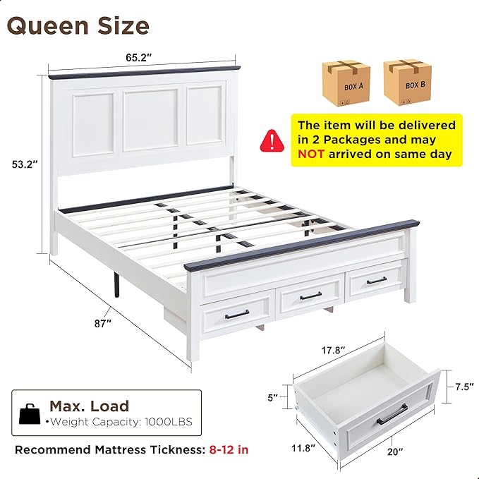 ACCOHOHO Farmhouse Queen Size Bed Frame - Image 2