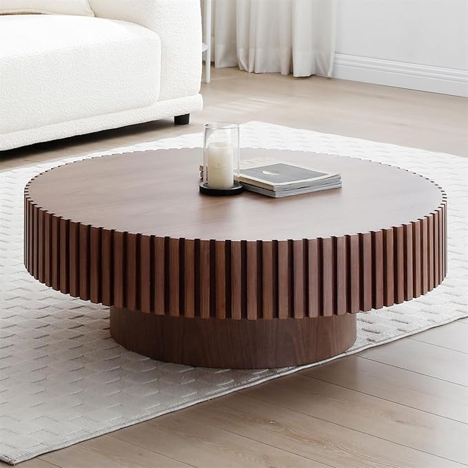 LKTART Round Coffee Table for Living Room, Accent Fluted Drum Coffee Table by LKTART