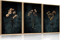 LHIUEM Dark Moody Wildflowers Framed Canvas Wall Art Set, Minimalist Wildflower by LHIUEM