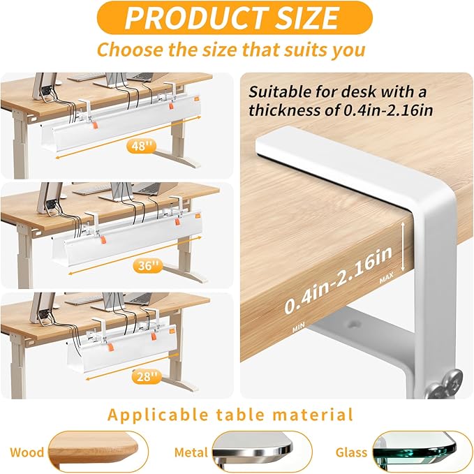 No Drill Under Desk Cable Management Tray, Fabric Cable Management - Image 6