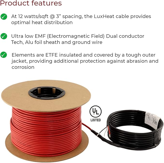 LuxHeat 50sqft Floor Heating Cable Kit - 240v Heated Tile Floor System - Heated - Image 8