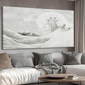 YETHEN WAL Textured Grey Wave Wall Art – Extra Large 3D Coastal Canvas by Unknown